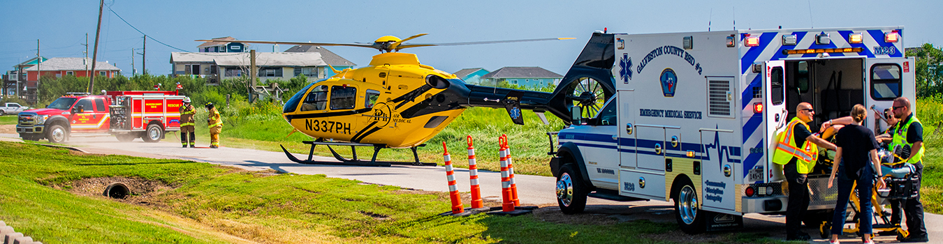 PHI Air Medical Helicopter at scene of fire emergency